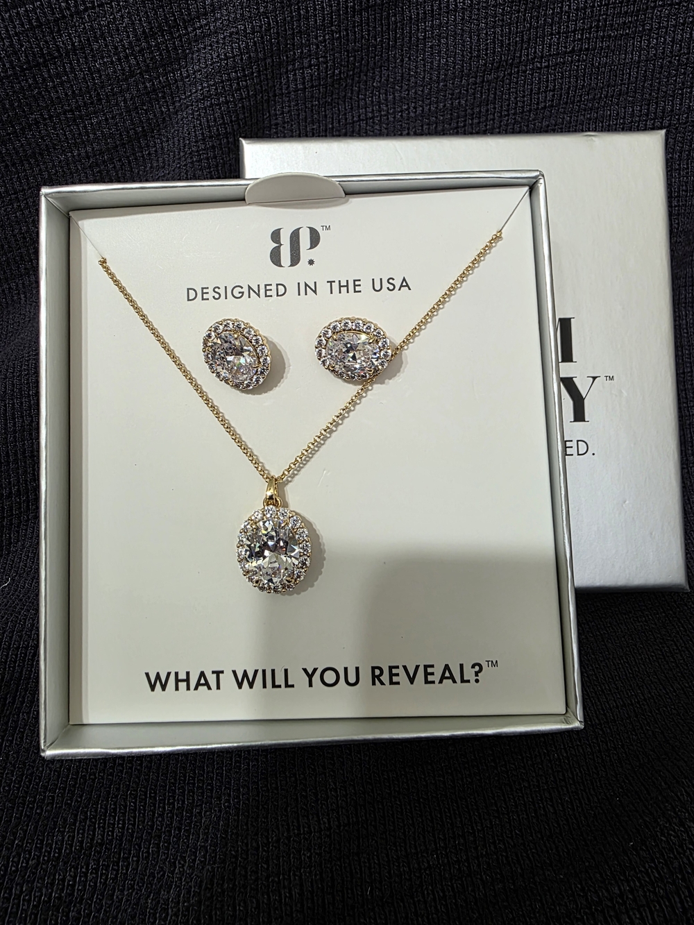 Gold-Tone CZ Pendant Necklace & Stud Earring 2424 Set